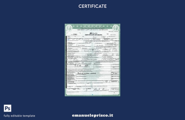 modello di certificato di morte dello stato di Washington USA in stile verific 1